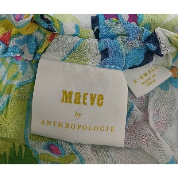 Maeve womens medium off shoulder green paisley 100% viscose silk top sheer - Picture 6 of 8